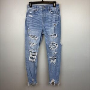 American Eagle Jeans Womens 2 Light Wash Distressed High Rise Stretch Denim
